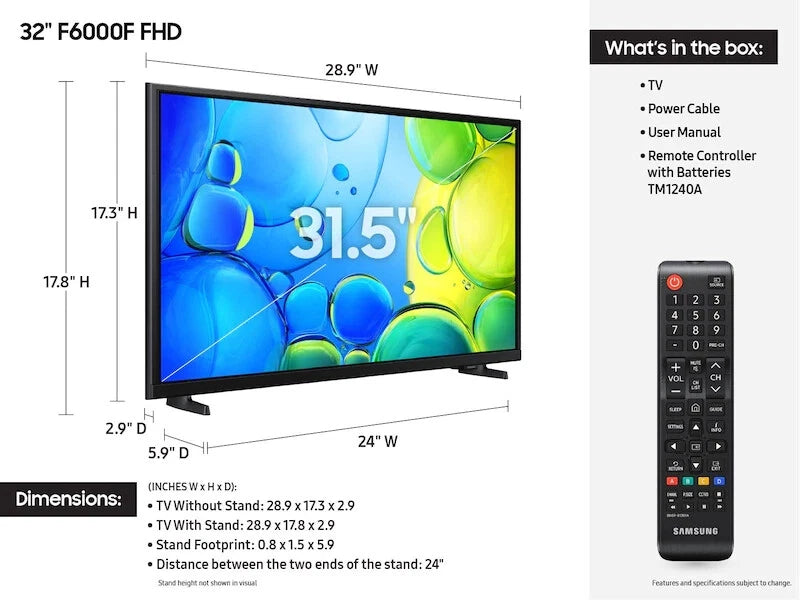 Samsung F6000F 32" Full HD HDR Smart LED TV (UN32F6000F – 2025 Model)