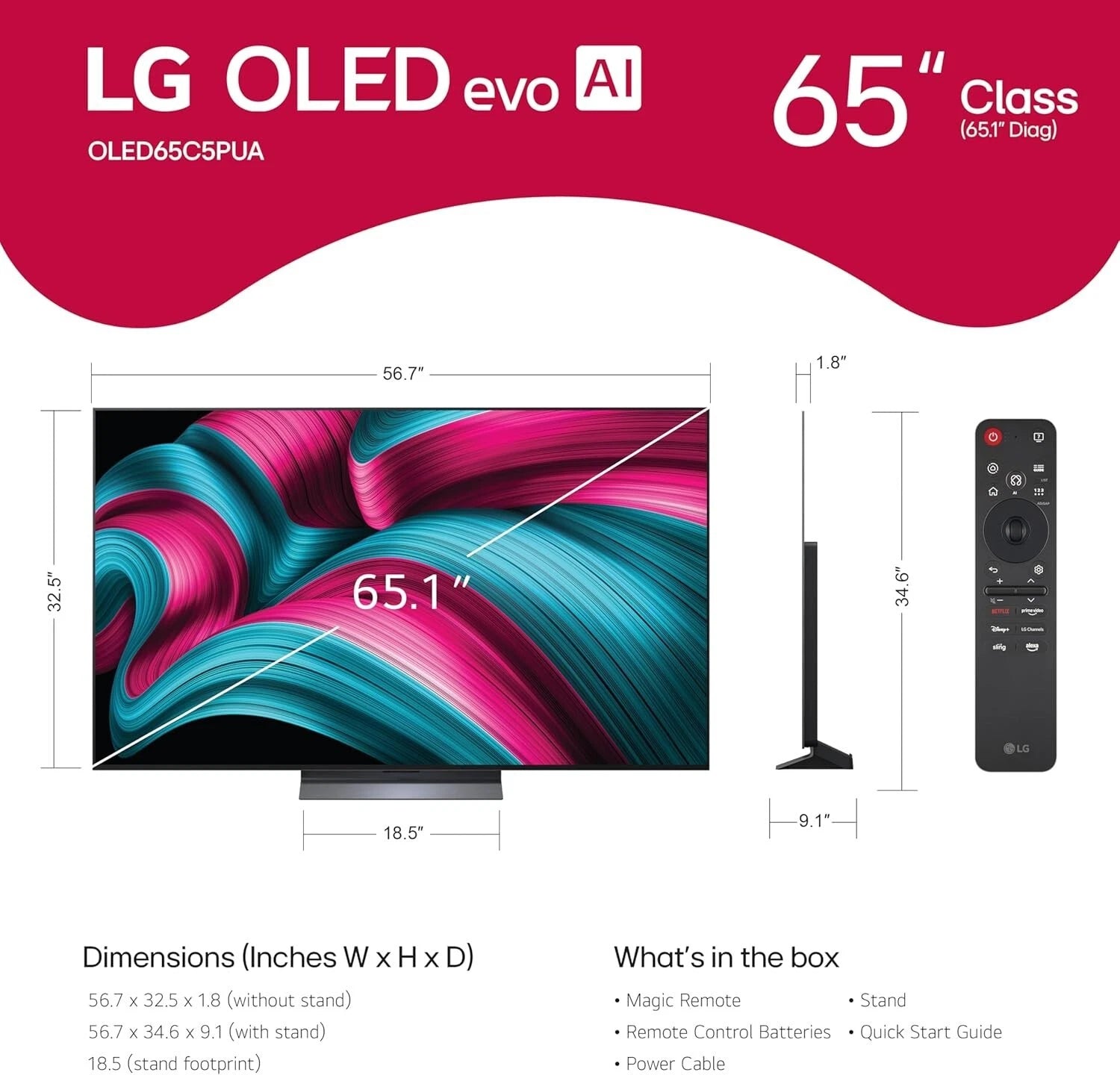 LG OLED65C5P 65 inch Class OLED evo AI C5 4K UHD HDR Smart TV - 2025 Model